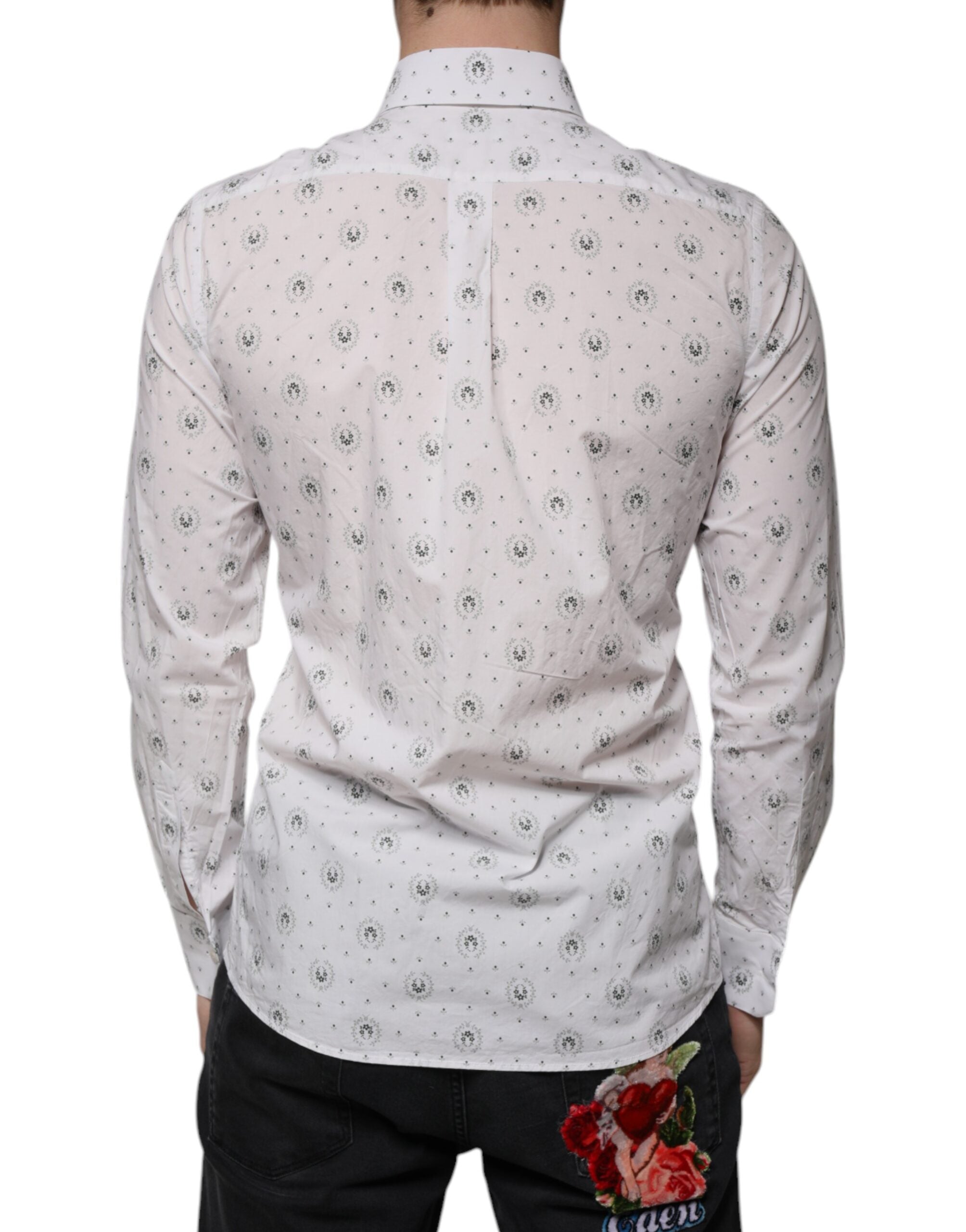 Dolce & Gabbana white printed slim fit cotton shirt for men